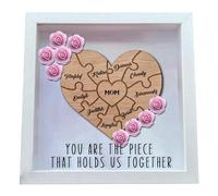 Personalized Mom You Are The Piece That Holds Us Together Puzzle Shadow Box Custom Mom Flower Puzzle Piece Frame Flower Display Case Mother's Day Rose Shadow Box Mom Gifts for Mom Grandma