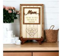 Personalized Mom 'You Are The Piece That Holds Us Together' Puzzle Sign with Kids Names for Mother Engraving Wood Puzzle Frame Christmas Mothers Day Mommy Gift (18x28cm)