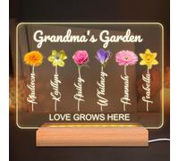 Personalized Mom's Garden Gifts for Mom Grandma, Custom Grandma's Garden Acrylic Night Light Picture Frame with Month Flowers Name, Customized Mother's Day Birthday Gifts for Mom Grandma Mama