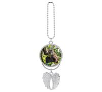 Personalized Monkey Car Rearview Mirror Ornament Double Side Custom Photo Picture Car Hanging Pendant Accessories Alloy Angel Wings Vehicle Decoration Silver