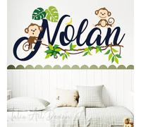 Personalized Monkey Name Wall Decal - Jungle Theme Nursery Wall Stickers for Baby Room Decor - Custom Name Vinyl Wall Art