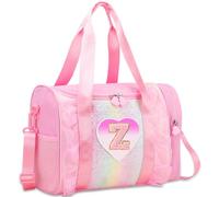 Personalized Monogram Dance Bag for Girls - 3-6 Years Kids Lightweight Water Resistant Oxford Backpack for Ballet Cheerleading Sleepovers Gymnastics, Pink, Z