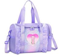 Personalized Monogram Dance Bag for Girls - 3-6 Years Kids Lightweight Water Resistant Oxford Backpack for Ballet Cheerleading Sleepovers Gymnastics, Purple, I