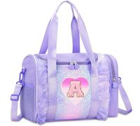 Personalized Monogram Dance Bag for Girls - 3-6 Years Kids Lightweight Water Resistant Oxford Backpack for Ballet Cheerleading Sleepovers Gymnastics, Purple, A
