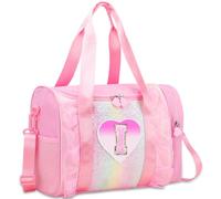 Personalized Monogram Dance Bag for Girls - 3-6 Years Kids Lightweight Water Resistant Oxford Backpack for Ballet Cheerleading Sleepovers Gymnastics, Pink, I