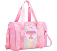 Personalized Monogram Dance Bag for Girls - 3-6 Years Kids Lightweight Water Resistant Oxford Backpack for Ballet Cheerleading Sleepovers Gymnastics, Pink, T