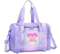 Personalized Monogram Dance Bag for Girls - 3-6 Years Kids Lightweight Water Resistant Oxford Backpack for Ballet Cheerleading Sleepovers Gymnastics, Purple, M