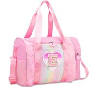 Personalized Monogram Dance Bag for Girls - 3-6 Years Kids Lightweight Water Resistant Oxford Backpack for Ballet Cheerleading Sleepovers Gymnastics, Pink, E