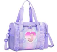 Personalized Monogram Dance Bag for Girls - 3-6 Years Kids Lightweight Water Resistant Oxford Backpack for Ballet Cheerleading Sleepovers Gymnastics, Purple, J