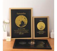 Personalized Moon Phase Photo Frames,Gold Foil/Silver Foil Posters & Prints Wall Decor,Personalized Name Date Modern Moon Picture Frame for Christmas Birthday Gift (A4)