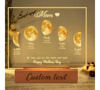 Personalized Moon Phase Picture Frame Night Light We Love You To The Moon And Back, Custom Mom's Universe Acrylic Lunar Print Art Lamp with Kid's Name Birthdate, Mother's Day Gift for Mom (Style 1)