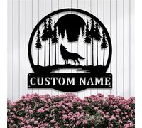 Personalized Moon Wolf Metal Wall Art,Custom Wolf Lover Last Name Signs For Home,Howling Wolf Decor,Metal Signs for Outdoor,Personalized Mens Gifts,Wolf Gifts