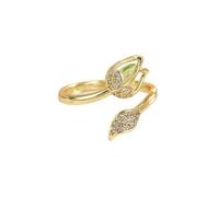 Personalized Mother & Daughter Double Birthstones Tulip Ring, Crystal Tulip Flower Stacking Ring, Adjustable Wrap Ring for Women (Green)