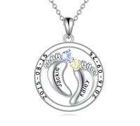 Personalized Mother White Gold Necklace with Birthstone, Customizable with 2 Names Custom Footprint Pendant Necklace Designed for Mothers/Daughters/Sisters， Mother's Day Custom Family Jewelry