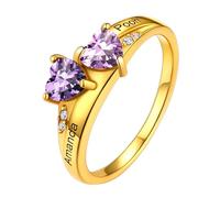 Personalized Mother's Ring with 2 Simulated Stones, 925 Sterling Silver Love Heart Promise Ring Jewelry for Grandma Mother Daughter Wife
