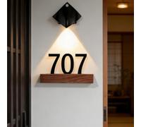 Personalized Motion Sensor LED Door Number Sign, Custom House Address Plaque With 3D Numbers And Wood Base For Home Door, Office Lobby, Hotel, Or Shop Facade