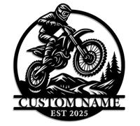 Personalized Motocross Metal Sign - Custom Dirt Bike Wall Art with Rider, Mountain, and Forest Design - Decoration for Outdoor Garage, Man Cave, or Cabin (Style-1)