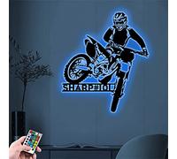 Personalized Motorcycle Sign Light for Wall Monogram Name Motorcycle Art Home Decor RGB Night Light Decor for Rider Men Boy (16-Color Motorcycle Sign Light - Wood)