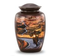 Personalized Motorcycle Urn - Full Size Cremation Urn - Highway to Heaven Urns for Men and Women - Motorcycle Lovers Funeral and Memorial Urns for Human Ashes Upto 210 Lbs with Velvet Bag (Large)