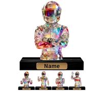 Personalized Motorcyclist Name 2D Crystal Desktop Ornaments for Bedroom Office Living Room Custom Sport Theme Stained Glass Desktop Ornaments Motorcycle Desk Accessory Home Decor Gift for Family
