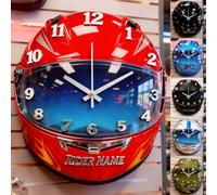 Personalized Motorcyclist Racing Helmet Theme Clock for Bedroom Living Room Club Custom 2D Flat Print Motorcycle Rider Racing Driver Name Wall Art Clock Helmet Theme Wall Art Sign Plaque Home Gift