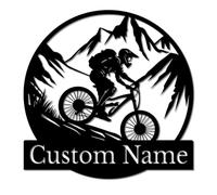 Personalized Mountain Bike Metal Wall Art, Custom Cycling Sign for Garage & Man Cave, 12"-30" Rustproof Biker Gift, Rider Name Home Decor (Style C)