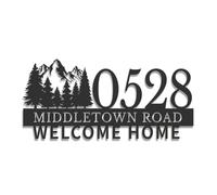 Personalized Mountain Trees Address Sign, Custom Forest House Number Plaque, Scenic Outdoor Decor, Rustic Cabin Art, Nature Themed Display,For Room and Office (Type-4)