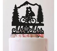 Personalized Mountain Wedding Bicycle Cake Topper Mr And Mrs Travel Couple Bike, 6-7.8 Inch For Party Cake, Lover, Newlyweds Celebration