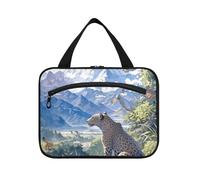 Personalized Mountain Wild Leopard Nature Hanging toiletries Travel Bag with Hook, Designer Unisex Medicine Bag for dad Camping bolsas de maquillaje para Mujer L