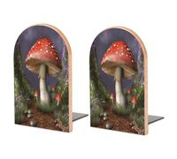 Personalized Mushroom Book Ends for Shelves, Large Heavy Duty Wooden Bookends with Non-Skid Metal Base Book Holder Decorative Book Stopper for Home Office Supplies 1 Pair
