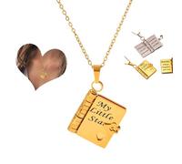 Personalized My Little Star Book Necklace, For Daughter - My Incredible Daughter Book Necklace from Mom, Openable Adjustable Books Necklaces (Golden)