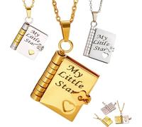 Personalized My Little Star Book Necklace，My Incredible Daughter Custom Engraved Necklace with Name and Date, Openable Multi Layer Book Jewelry with 6 Pages of Engraved Information (Book)