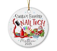 Personalized Nail Tech Christmas Ceramic Ornament 2025, Santa's Favorite Nail Tech Ornaments, Nails Artist Beauty Xmas Tree Ornaments, Custom Name/Year Ornament Gifts for Nails Technician Manicurist