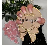 Personalized Nailfie Photo Prop Disk, Custom Engraved Acrylic, Bow Nail Technician Beauty Salon Advertise Nailfie Prop Business Signnail Artist Gift Nail Social Media Pic Nail Prop(Gold)