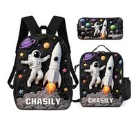 Personalized Name Astronaut Rocket Space Backpack for Lover Friends Custom Universe Adventurer Theme Backbag 3 Pcs Set Funny Outdoor Travel Hiking Camping Cartoon Daypack Bag
