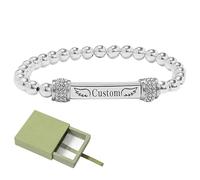 Personalized Name Bead Memorial Bracelet, For Memorial - I'm a Wife to a Husband Custom Name Bead Bracelet, Adjustable Stainless Steel Friendship Jewelry Gifts for Loved One (Silver-B)