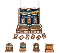 Personalized Name Books Read This Year Hanging Sign Custom Book Counter Tracker Suncatcher Reading Progress Hanging Signage for Reading Challenge Library Shelf Decor Bookshelf Decor Gift for Women