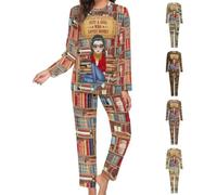 Personalized Name Cartoon Portrait Pullover Pjs Set Custom Just A Girl Who Loves Books Tops and Pants Reading Lover Bookish Bookworm Sleepwear Librarian Gift for Christmas Birthday Anniversary