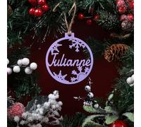 Personalized Name Christmas Ornaments, Custom Baubles Set, Wooden Hanging Gift, Laser Cut Snowflakes, Christmas Tree (Purple)