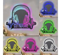 Personalized Name DJ Acrylic Mirror Custom Music Player Name Wall Mirror Music Club Decor Mirror Funny Earphone Music Lovers Name Mirror Guitarist House Home Wall Decor for Women Men