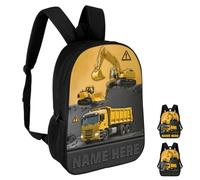 Personalized Name Engineering Vehicles Theme Backpack Custom Excavators Bulldozer Truck Backbag 17 in Adjustable Strap Outdoor Travel Daypack for Engineering Vehicles Fans Car Lover
