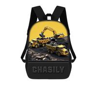 Personalized Name Excavators Dump Trucks Backpack Custom Engineering Vehicles Backbag 17 inches Adjustable Strap Outdoor Travel Daypack for Men Women Engineering Vehicles Fans Car Lover