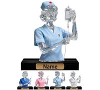 Personalized Name Female Nurse 2D Crystal Desktop Ornaments for Bedroom Office Living Room Custom Doctor Theme Stained Glass Desktop Ornaments Nurse Desk Accessory Home Decor Gift for Family Friend