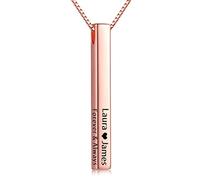 Personalized Name for Women - Precious Metals Sterling Silver Custom 4-Sided Engraved Inscriptions Text Vertical 3D Pendant, Mother’s Day Christmas Jewelry Gifts Girls Mom