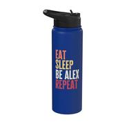 Personalized Name Funny Retro Eat Sleep Be Alex Stainless Steel Insulated Water Bottle
