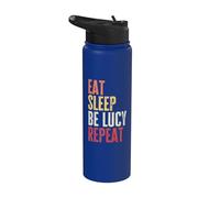 Personalized Name Funny Retro Eat Sleep Be Lucy Stainless Steel Insulated Water Bottle