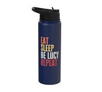 Personalized Name Funny Retro Eat Sleep Be Lucy Stainless Steel Insulated Water Bottle