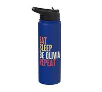 Personalized Name Funny Retro Eat Sleep Be Olivia Stainless Steel Insulated Water Bottle