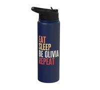 Personalized Name Funny Retro Eat Sleep Be Olivia Stainless Steel Insulated Water Bottle