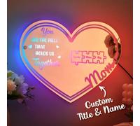 Personalized Name Heart Mirror Custom Mom You are The Piece That Holds Us Together Light Up Mirror LED Light - Customized Name Puzzle Piece Sign Gifts for Mom Family Friend